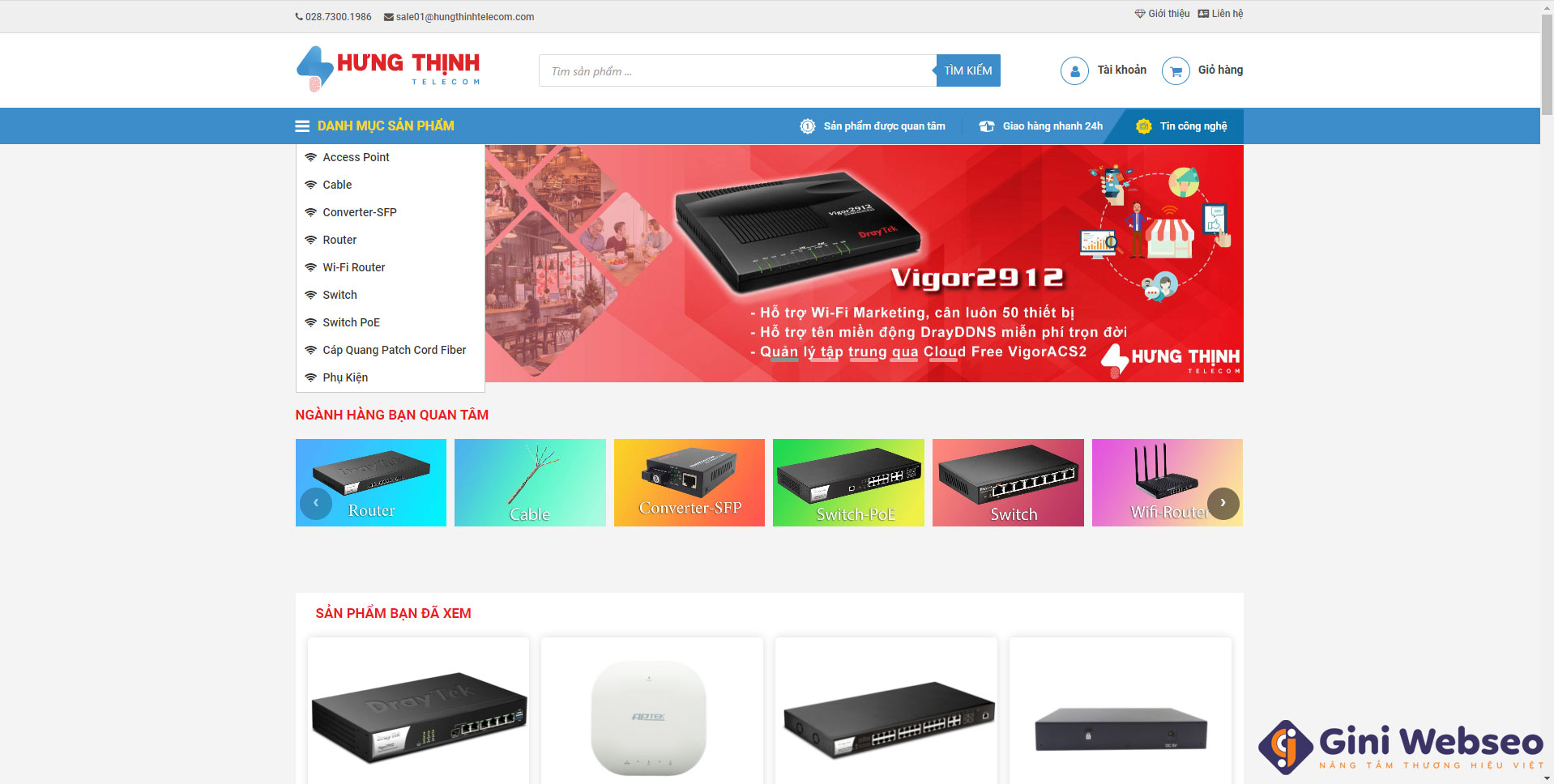 Thiết kế website thiết bị mạng Hưng Thịnh Telecom