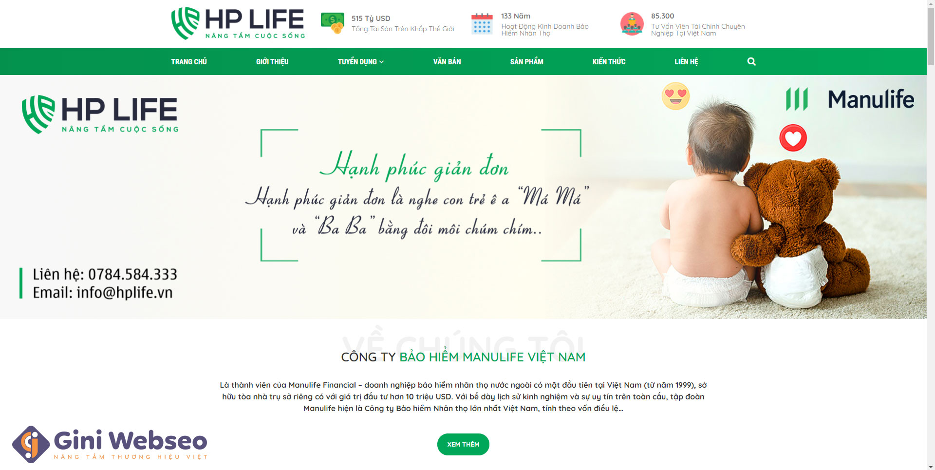 Thiết kế website bảo hiểm nhân thọ Manulife