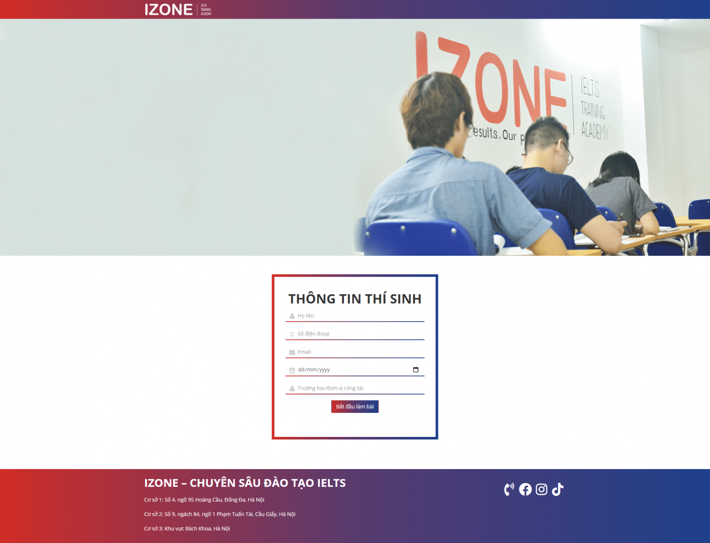 Thiết kế website trung tâm tiếng Anh IZONE