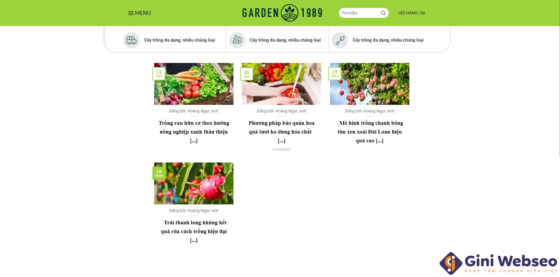 Thiết kế website cây giống Garden 1989