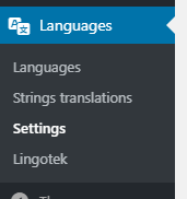 Languages->Settings
