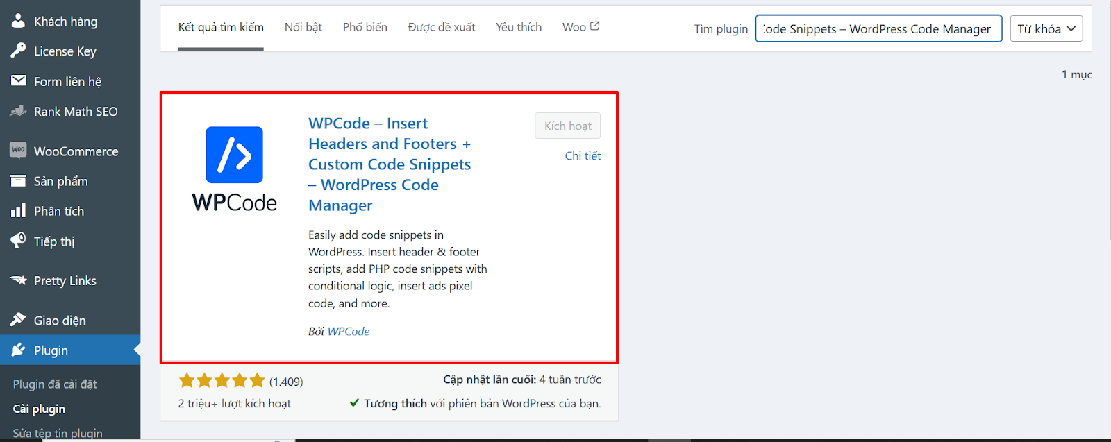 Cài đặt plugin WPCode – Insert Headers and Footers