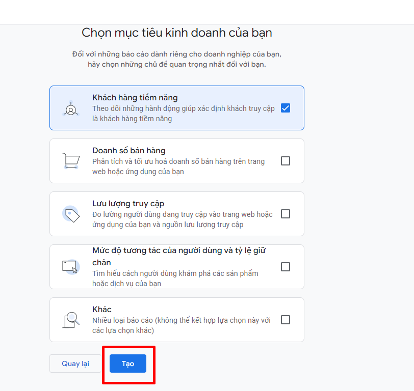 Chọn mục tiêu kinh doanh