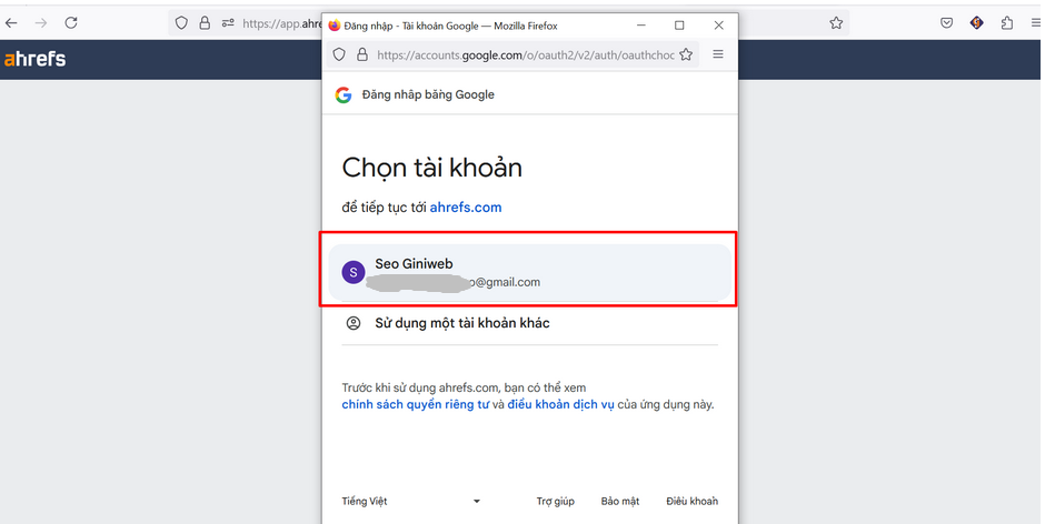 Chọn tài khoản Google và cấp quyền