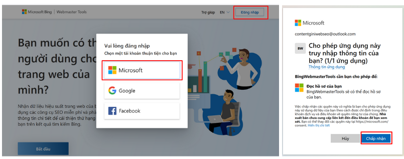 Đăng nhập vào Bing Webmaster Tools