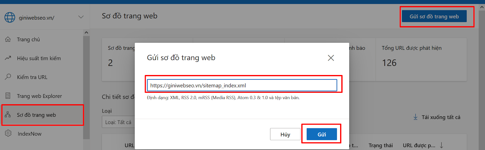 Gửi sơ đồ trang web trên Bing Webmaster Tools