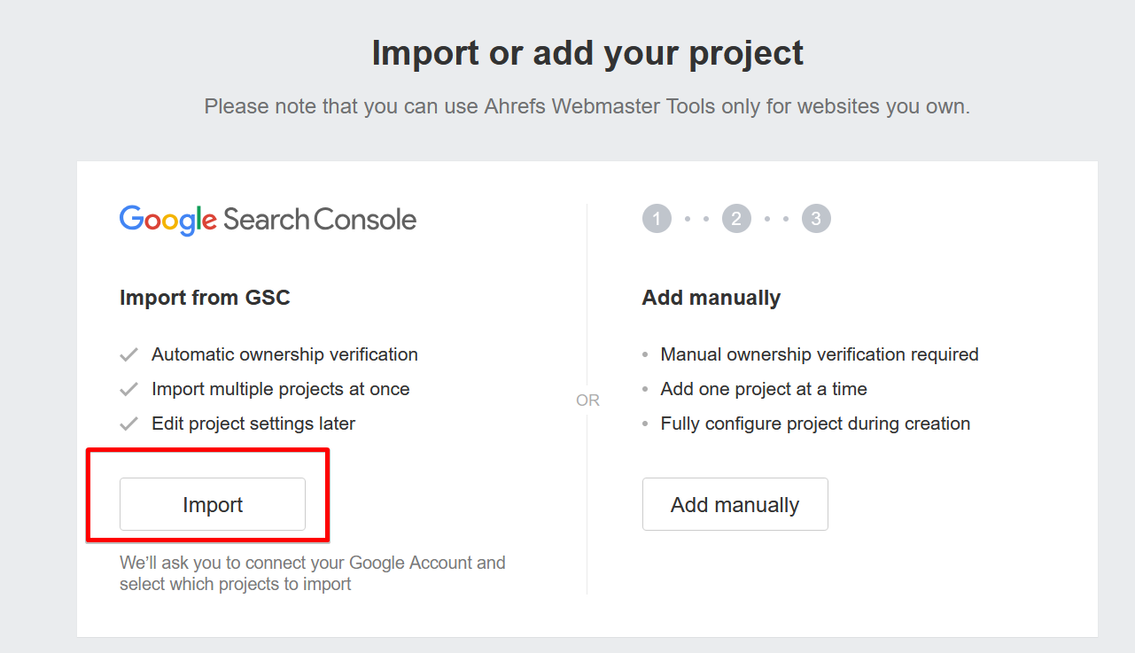 Import website từ Google Search Console