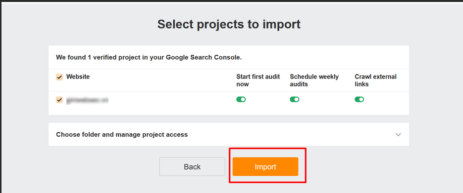 Select projects to import