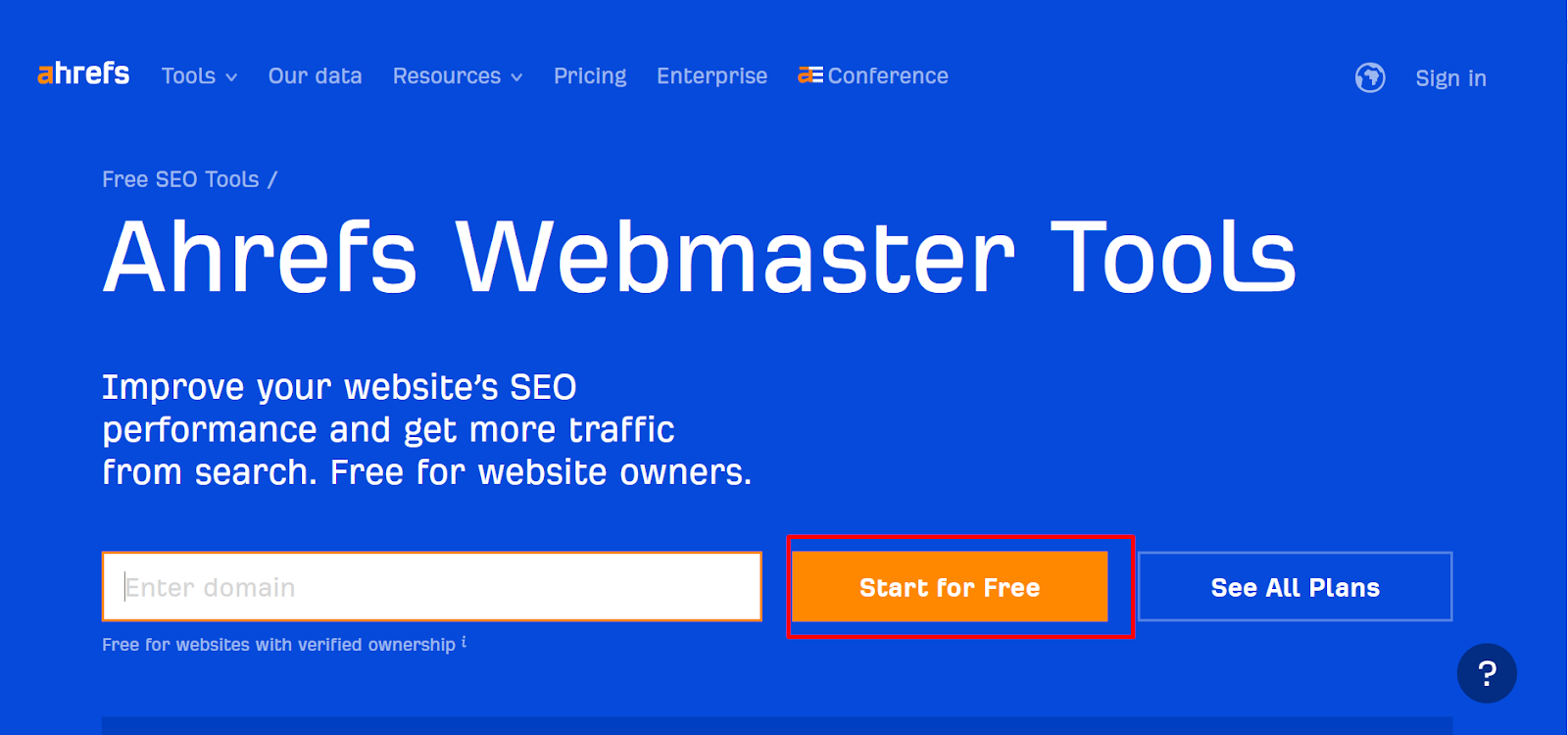 Truy cập Ahrefs Webmaster Tools