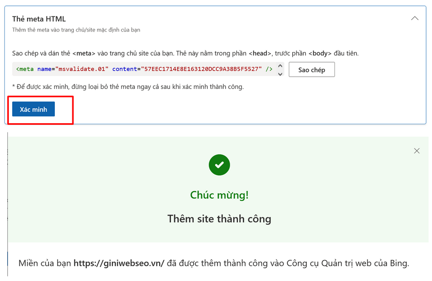 Xác minh cài đặt thành công